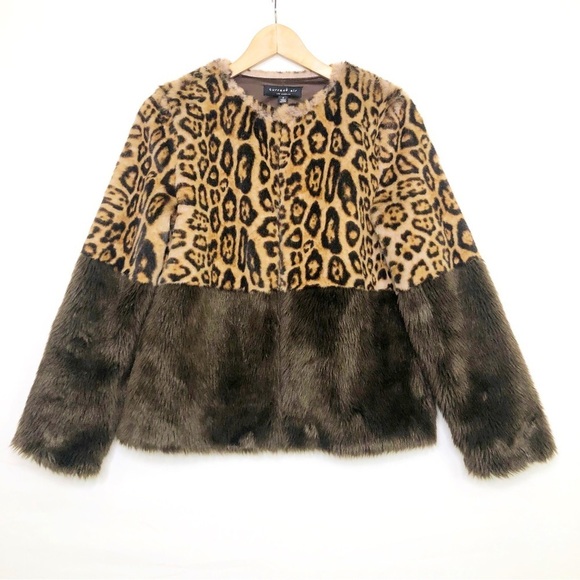 Anthropologie Current Air faux, fur color block and leopard print jacket - Picture 11 of 15